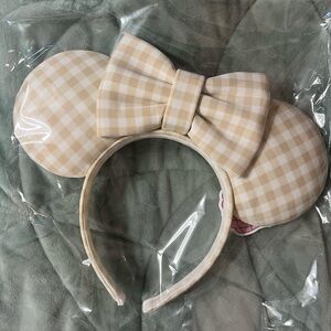 Disney Beige Gingham Bow Headband